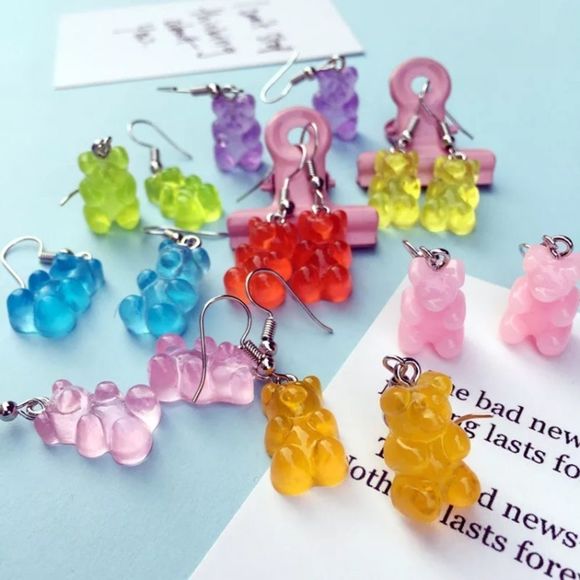 Earrings Gummy Bear Candy Colorful Translucent Resin - Picture 2 of 16